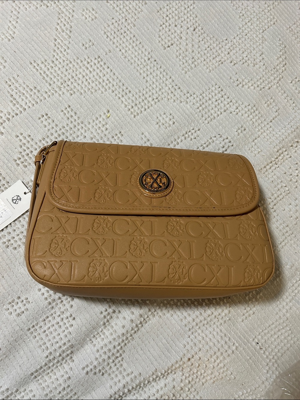 CXL Embossed Tan Leather Crossbody
